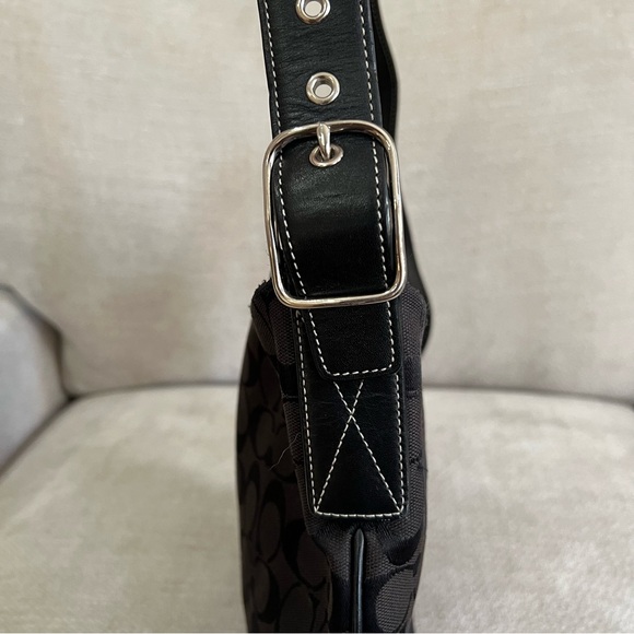 VTG Coach Black Canvas Signature Monogram Crossbody Bag White Stitching K2K-6347 - Picture 8 of 15